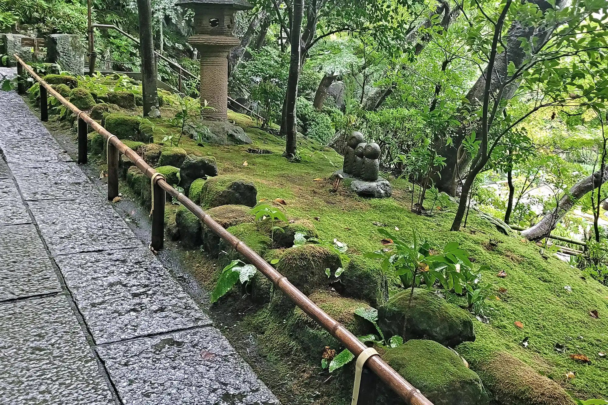 A temple approach in the rain