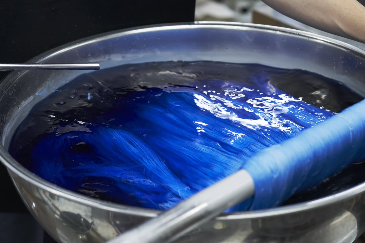 Silk thread in an indigo dye bath