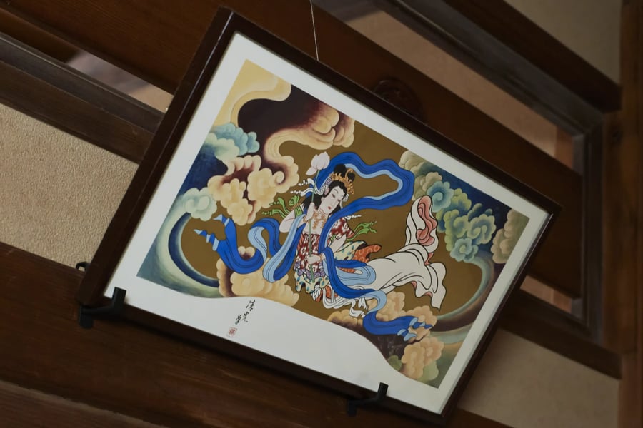 A painted panel in the temple