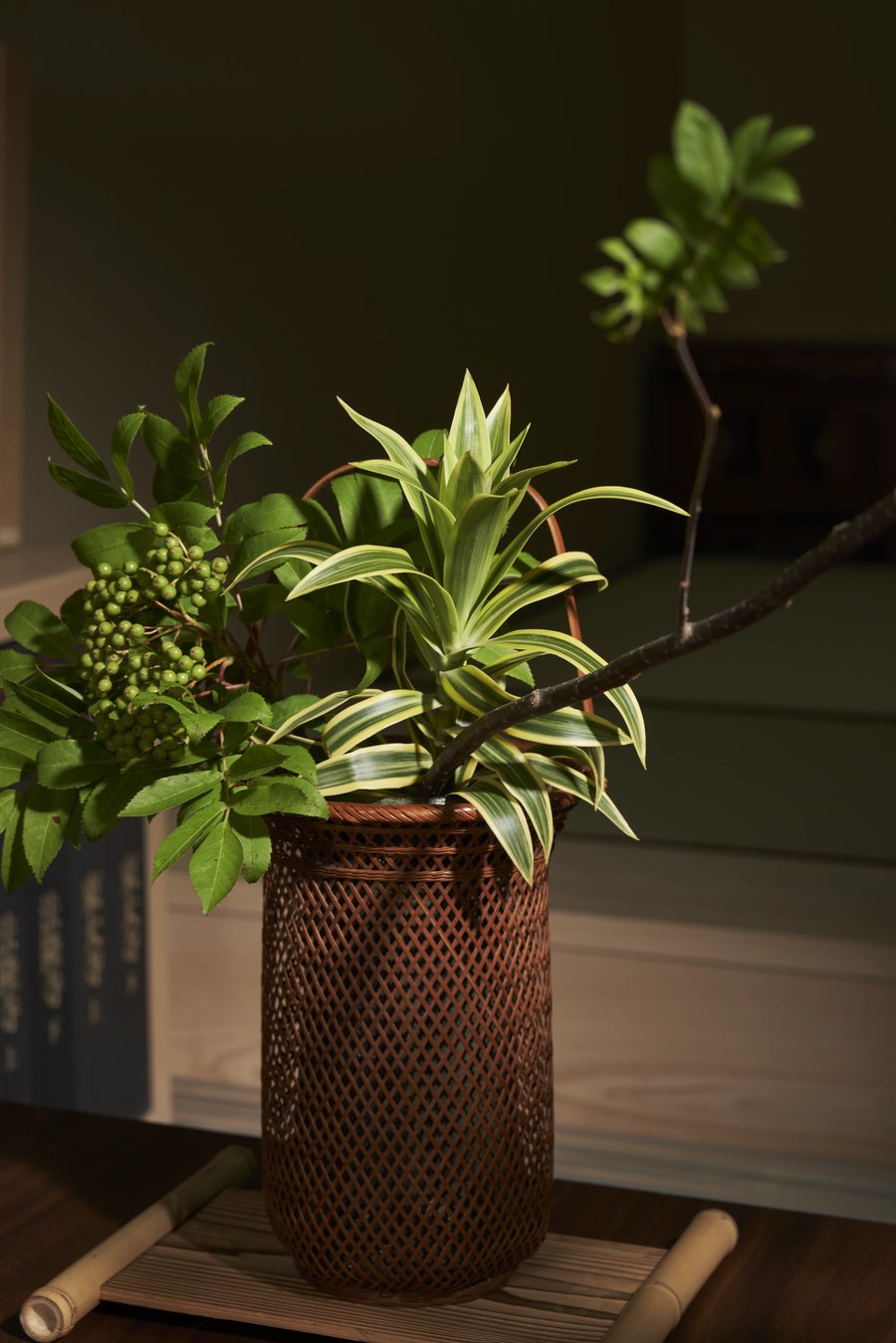 An arrangement standing in a dark vessel