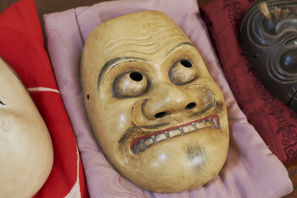 A kyōgen mask, close