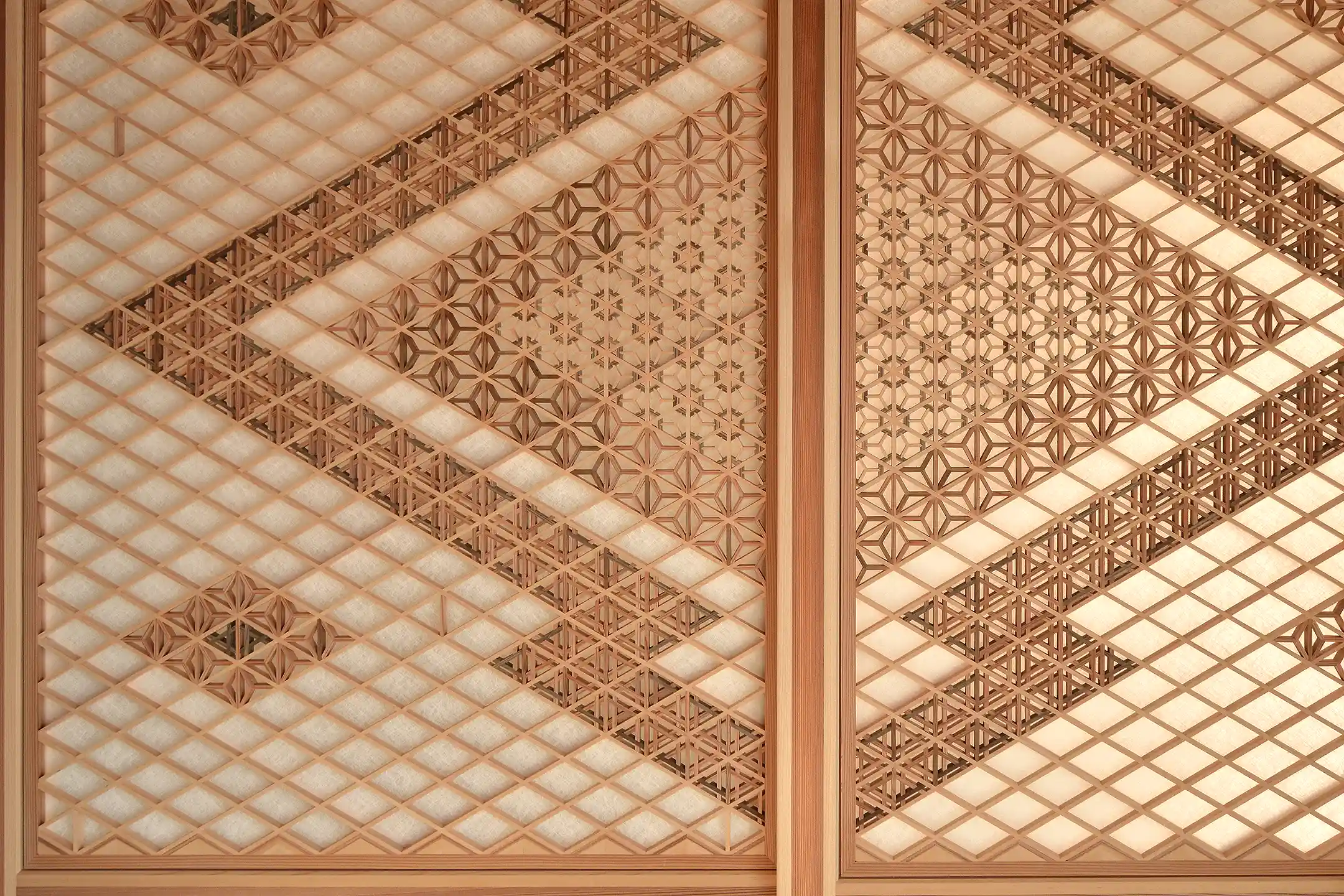 Fine wooden lattice work in a sliding door