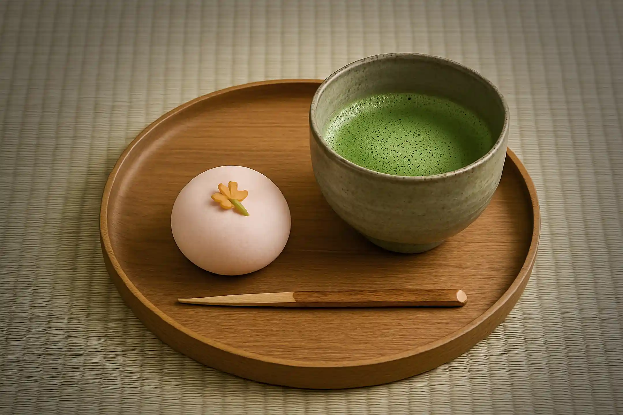 A seasonal jo-namagashi sweet served with matcha