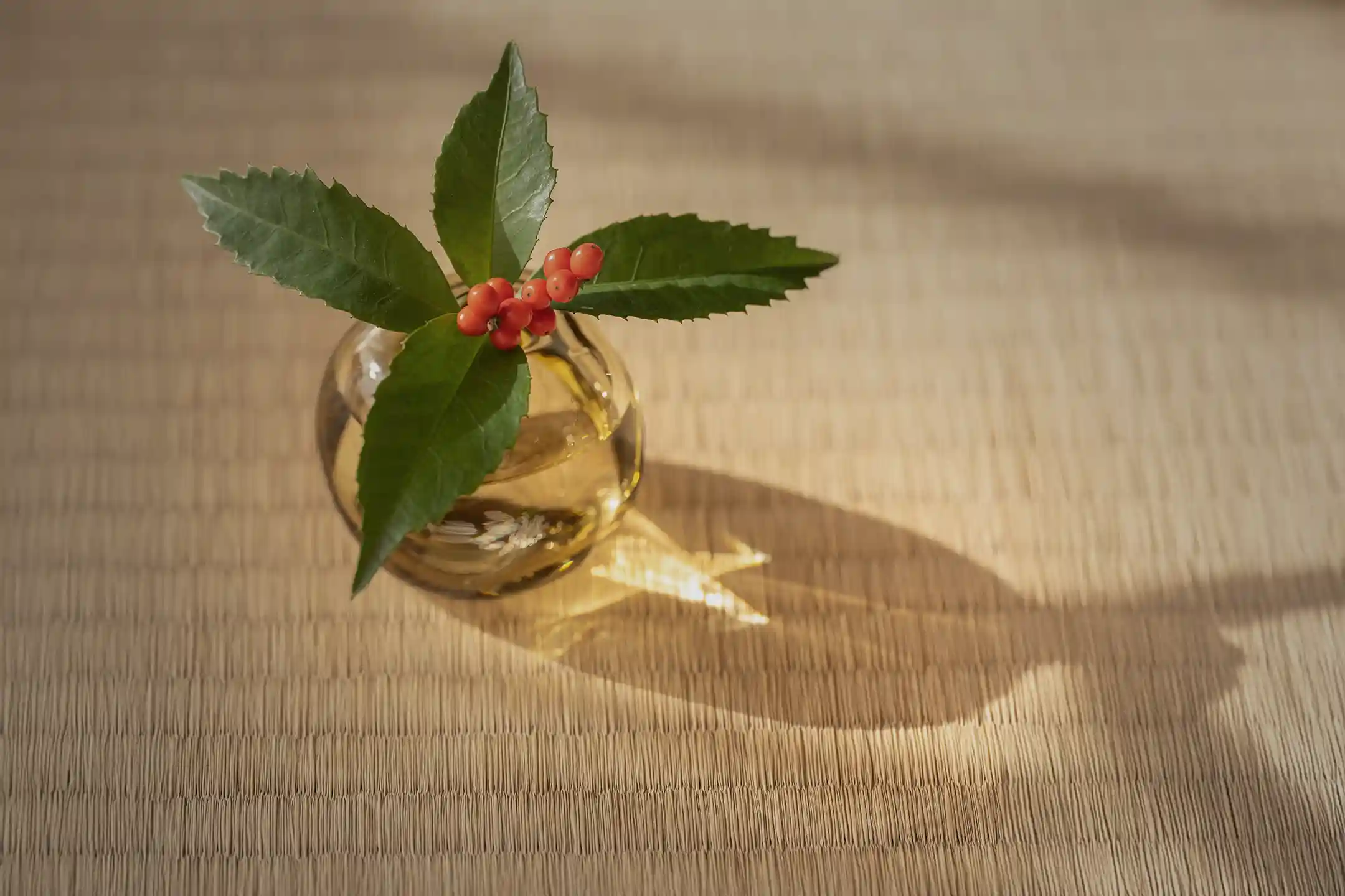 A single-stem arrangement on a tatami mat
