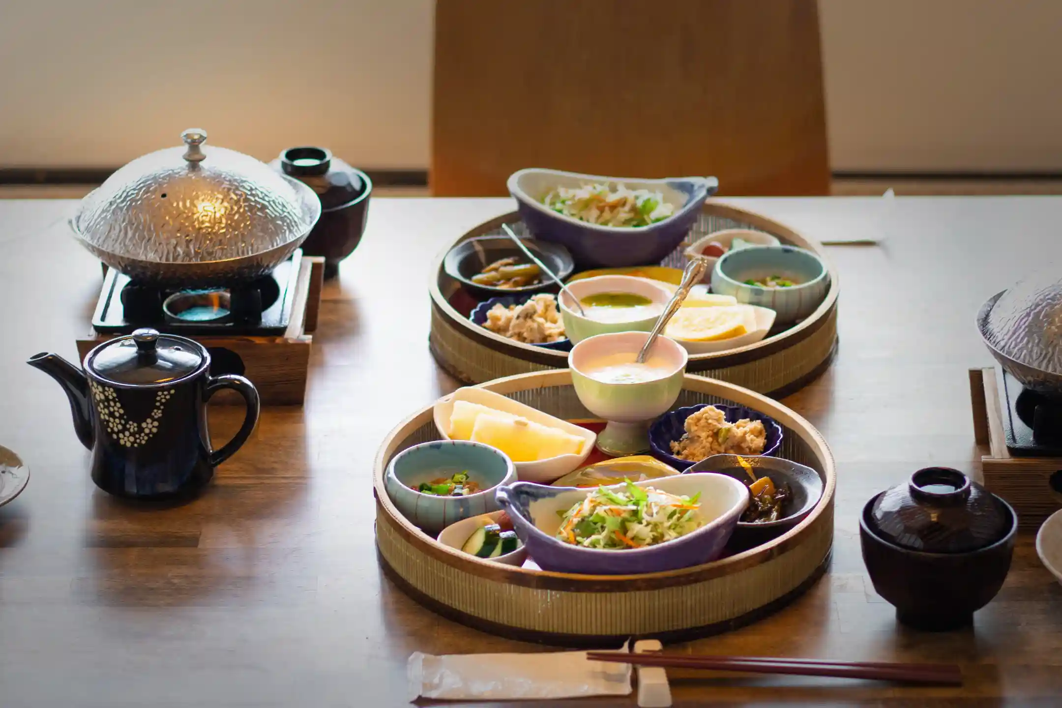Dinner served in a ryokan guest room