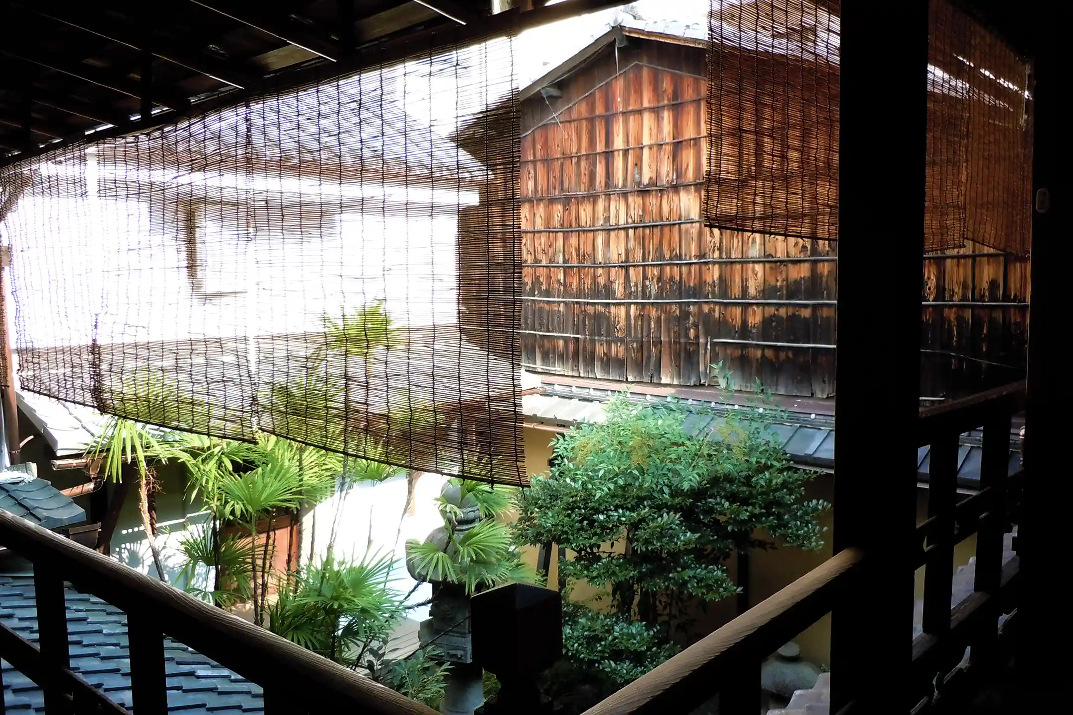 The small interior courtyard of a traditional wooden house