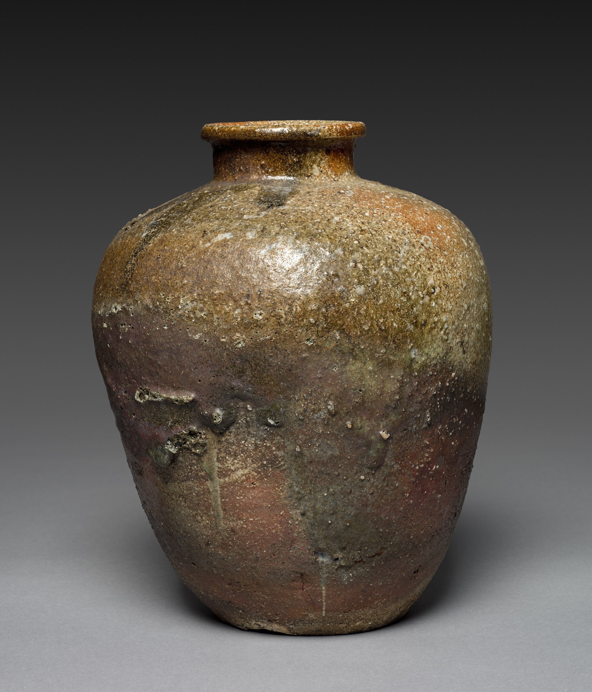 A large stoneware storage jar